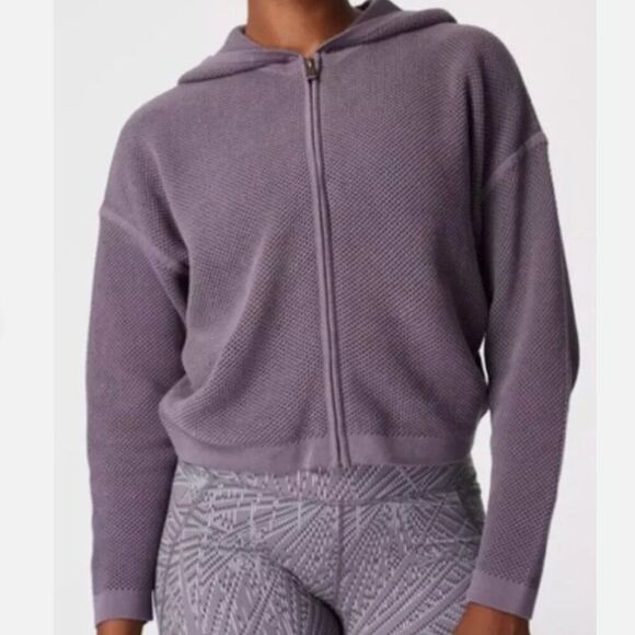 Sweaty Betty Organic Cotton Wimbledon Mesh Full Zip Crop Hoodie Purple (XSmall)